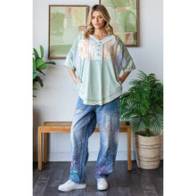 Sage Washed Printed Half Placket Henley Neck Oli+Hali Shirt