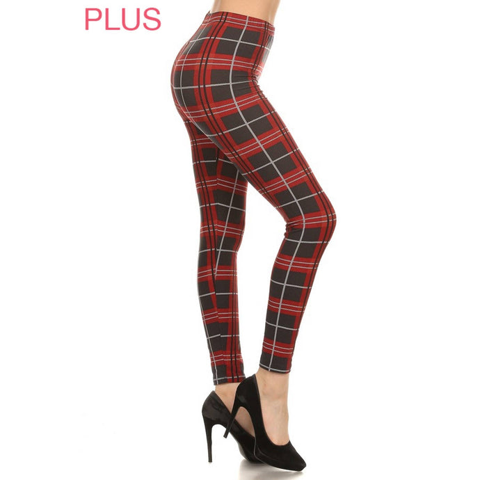 Plus Size Buttery Soft High Waist Print Leggings: Red Multi