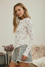 Ivory Multi Floral Snap Front Long Sleeve Waffle Knit Top