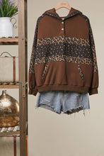 Brown Multi Leopard Colorblock Detail Sweatshirt With Hoodie