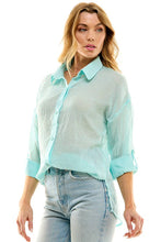 Black Oversize Sheer Button Down Top