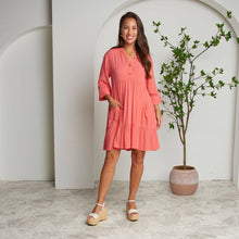 Coral Rayanne 3/4 Sleeve V-Neck Mid-Length Tiered Dress