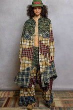 Camo Multi Long Sleeve Plaid Woven Varied Patchwork Maxi POL Shirt Jacket