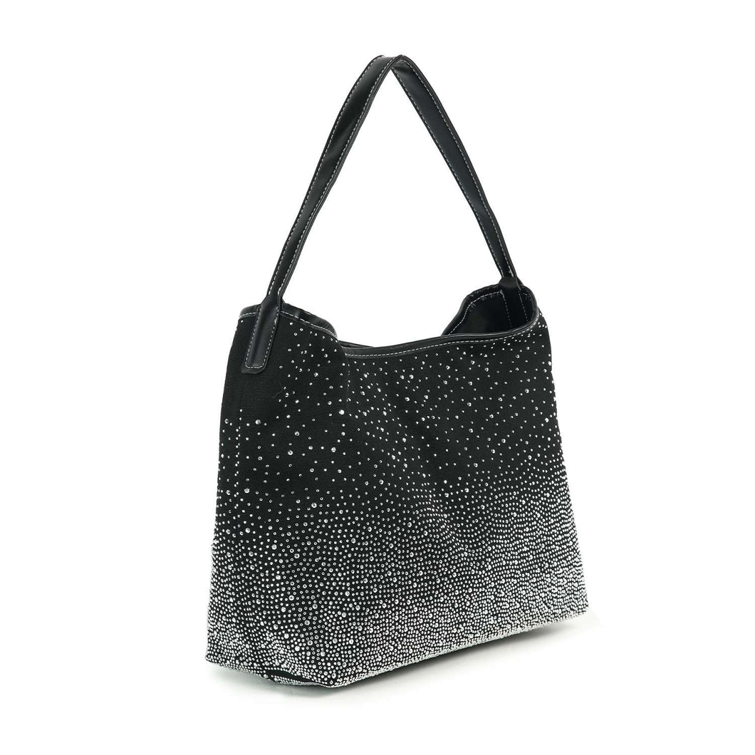 Black Glamorous Rhinestone Design Hobo Handbag