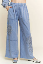 Denim Blue Mineral Washed Lace Cut Wide leg straight pants