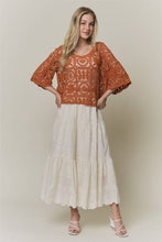 OPEN-KNIT SQUARE CROCHET TOP Rust