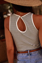 White Striped Ribbed Knit Sleeveless High Neck Tank Top