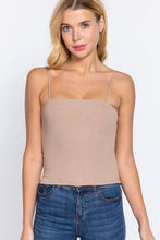 Celadon Green Straight Neck Two Ply Rib Knit Cami Top