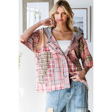 Pink Washed Plaid Mix Button Down Oli+Hali Hoodie