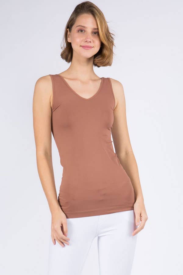 Mocha Reversible V or U Neckline Seamless Tank
