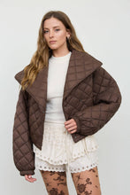 Chocolate Brown Quilted Shawl Collar Cropped Jacket