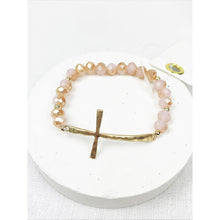 Lavender Hammered Cross Crystal Mix Beads Bracelet