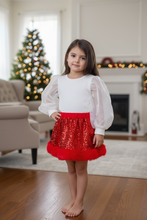 Red sequins Kids skirt with faux fur trim
