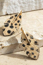 Cheetah Grey Genuine Leather Banana Leaf Earrings