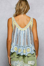 Blue Multi V-Neck Sleeveless Scalloped Edge Stripe Border Crochet POL Top