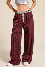 Burgundy Contrast Waistband Plaid Boxer Pants