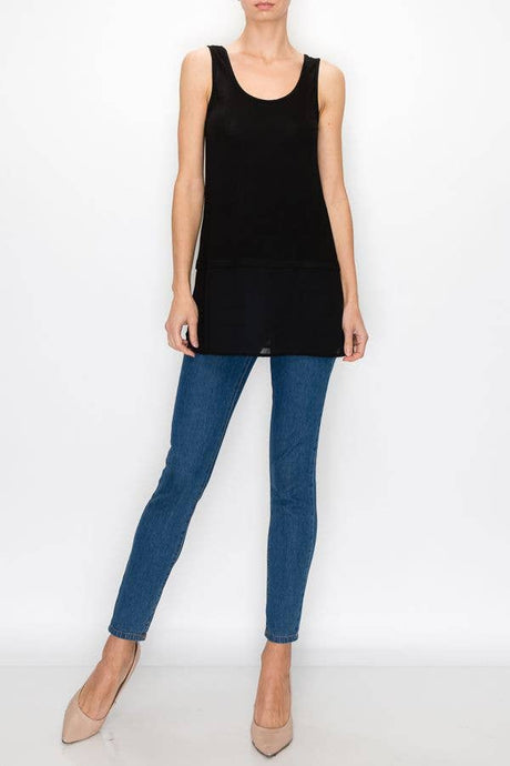 Black Chiffont Layer Tank Top