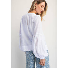 White Shirred Balloon Sleeve Top
