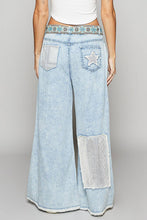 Denim Vintage washed crochet star patch solid POL pants