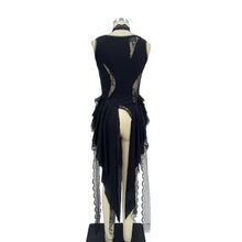 Black Lace Panel Sleeveless Top with Sheer Layered Hem