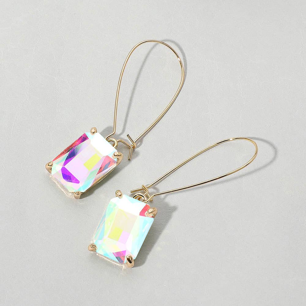 Multi Emerald Cut Stone Dangle Evening Earrings