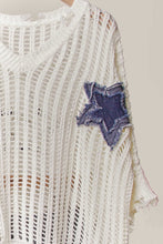 White Distressed Star Knit Mello Pullover