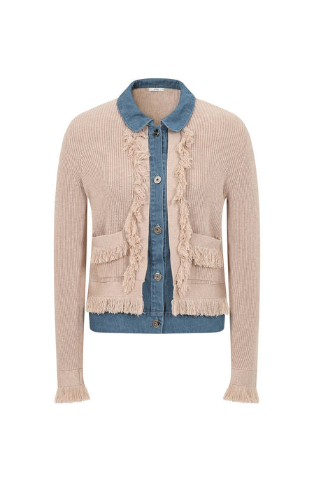 Beige Knit Denim Mix Media Jacket