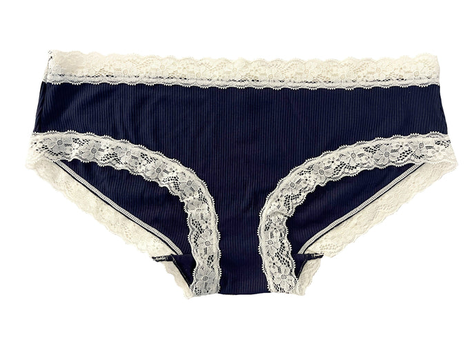 Navy Rib Modal Cheeky with Contrast Lace Underwear