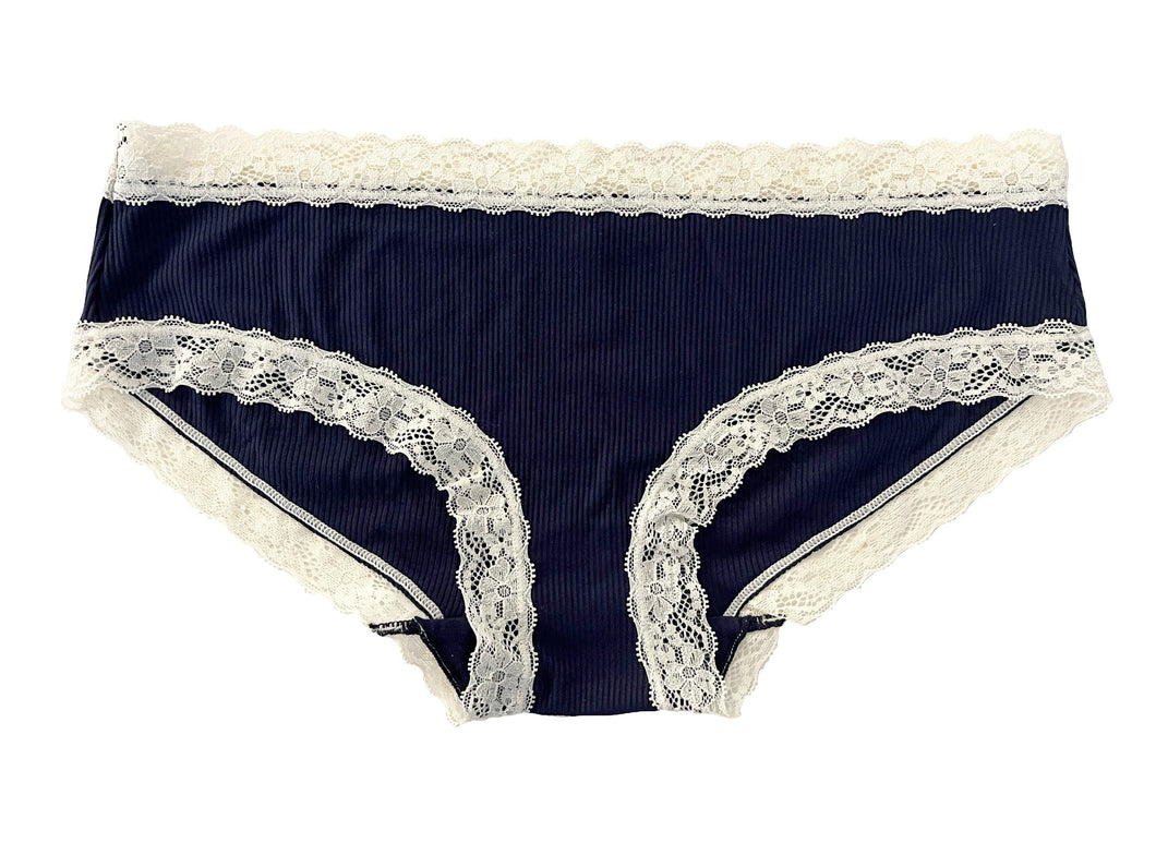 Navy Rib Modal Cheeky with Contrast Lace Underwear