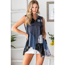 Navy Washed Mix Media Ruffle Flare Hem Hooded Oli+Hali Vest Top