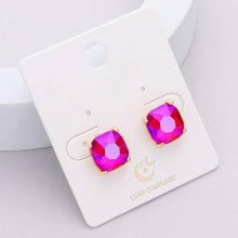 Silver Clear Cushion Square Stone Stud Evening Earrings