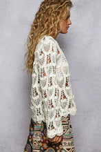 Ivory Round neck long sleeve solid crochet POL top