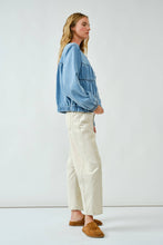 Denim Ruched Seam Bomber Jacket
