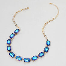 Blue Cushion Rectangular Stone Cluster Link Evening Necklace