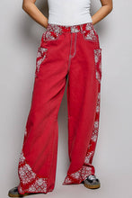 Red High Waist Paisley Patch High Rise Wide Leg Twill POL Pants