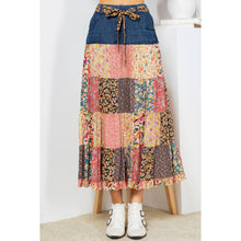 Patchwork Serenade Overdyed Long Skirt With Tiered Denim: Latte