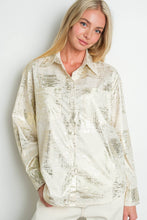 IT3269 Metallic Foil Long Sleeve Button Down Shirt: Silver / L