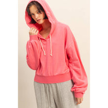 Taffy Pink V-Neck Drawstring Detail Long Sleeve Crop Hoodie