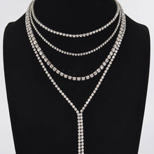 Silver Multi-Layered Rhinestone Long Necklace