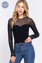 Black Long Sleeve Round Neck Mesh Combination Seamless Top