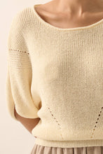 Espresso Short-Sleeve Pointelle Ribbed Knit Sweater