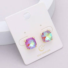 Gold Antique Cushion Square Stone Stud Evening Earrings