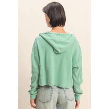 Emerald Mineral Washed Cropped Waffle Knit Hoodie