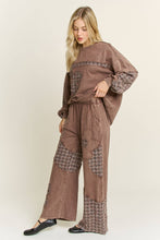 Chocolate Mineral Washed Tweed Daisy patch Wideleg J.Her Pants