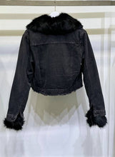 Black Denim Fur Cuff and Collar Venti Jacket