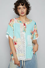 Aqua POL Round neck short sleeve floral knit rib top