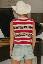 Red Leopard Color Block Striped Side Tied Bibi Sweater Vest 6/3/25 9959