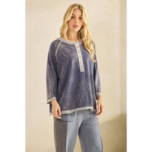 Navy Mineral Wash Henley Sage + Fig Pullover