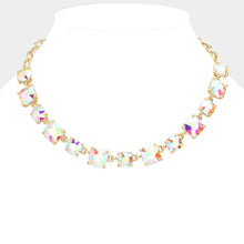 Gold Cushion Square Stone Link Evening Necklace