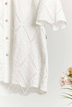 White Short Sleeve Collared Button Down Lace Mello Shirt